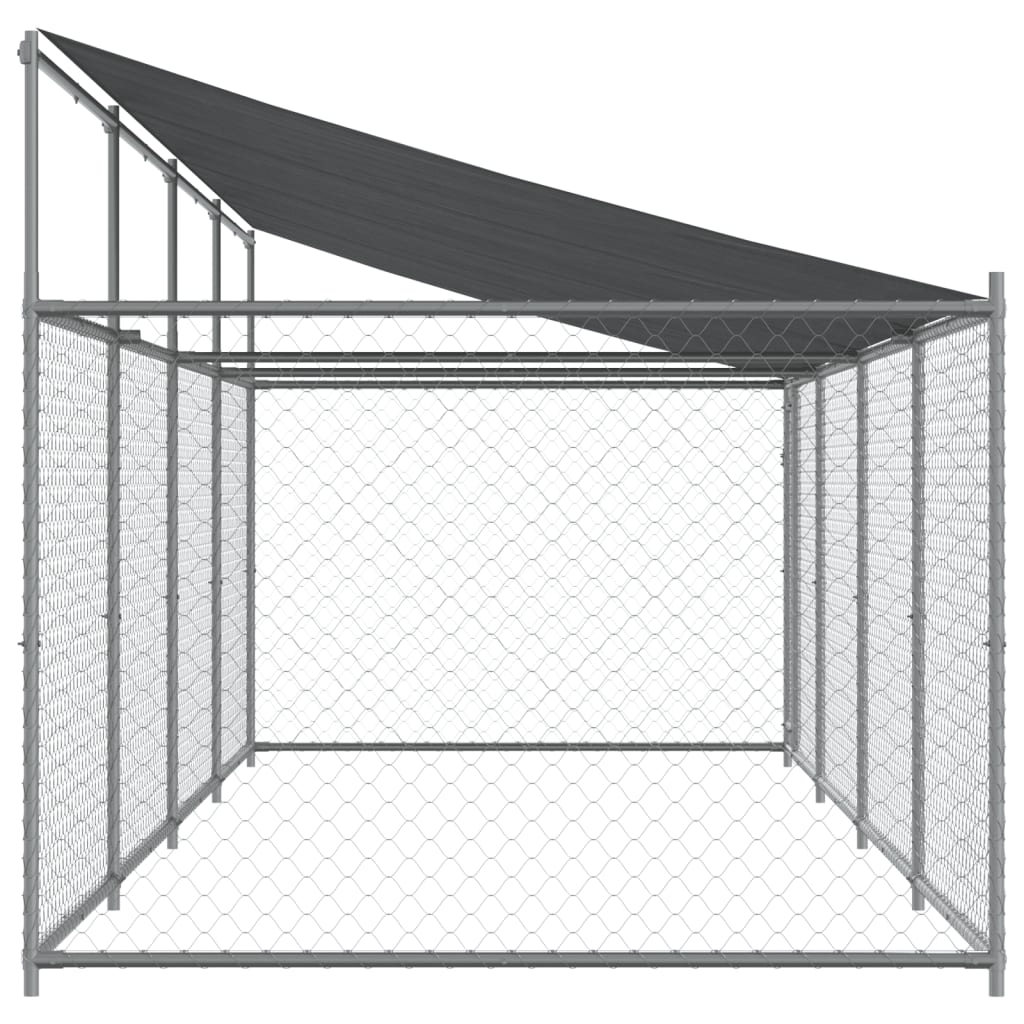 vidaXL Jaula de perros techo y puerta acero galvanizado gris 8x2x2 m