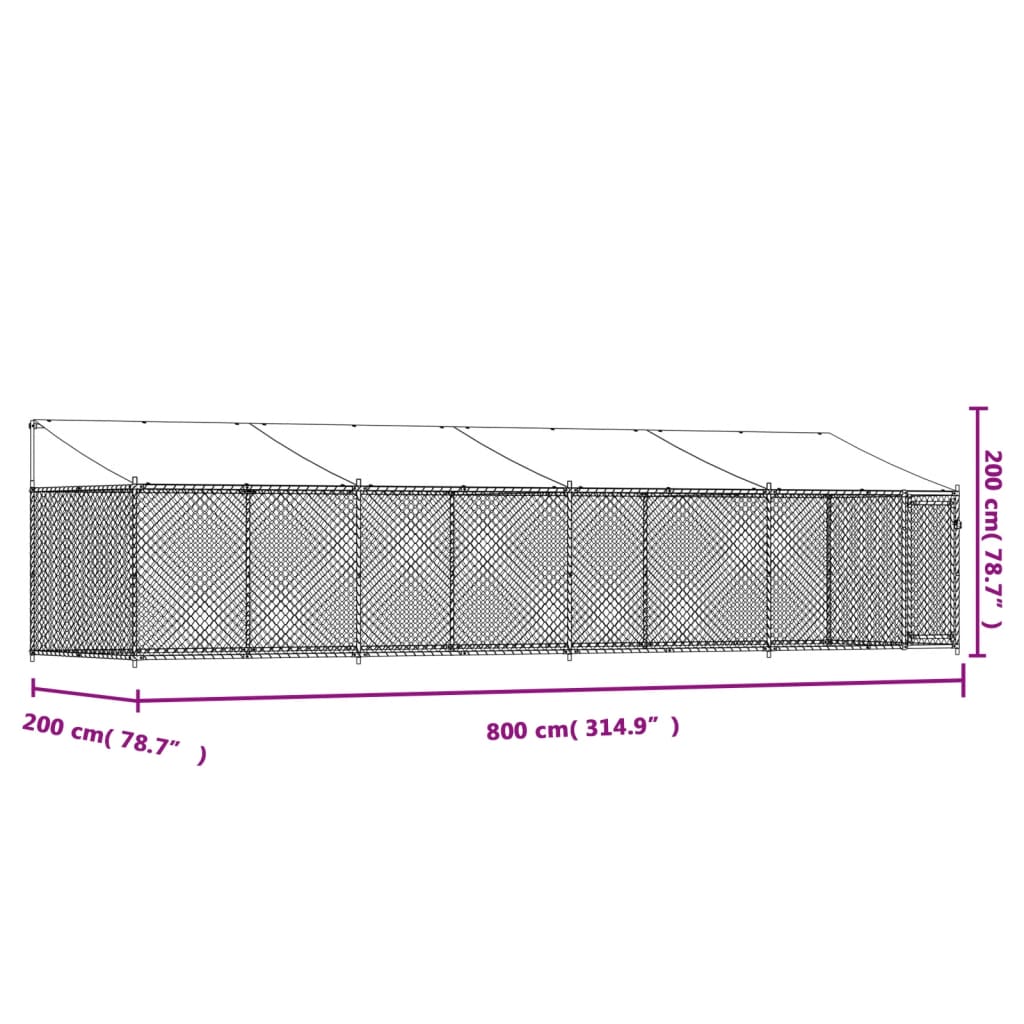 vidaXL Jaula de perros techo y puerta acero galvanizado gris 8x2x2 m