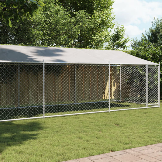 vidaXL Jaula de perros techo y puerta acero galvanizado gris 8x2x2 m