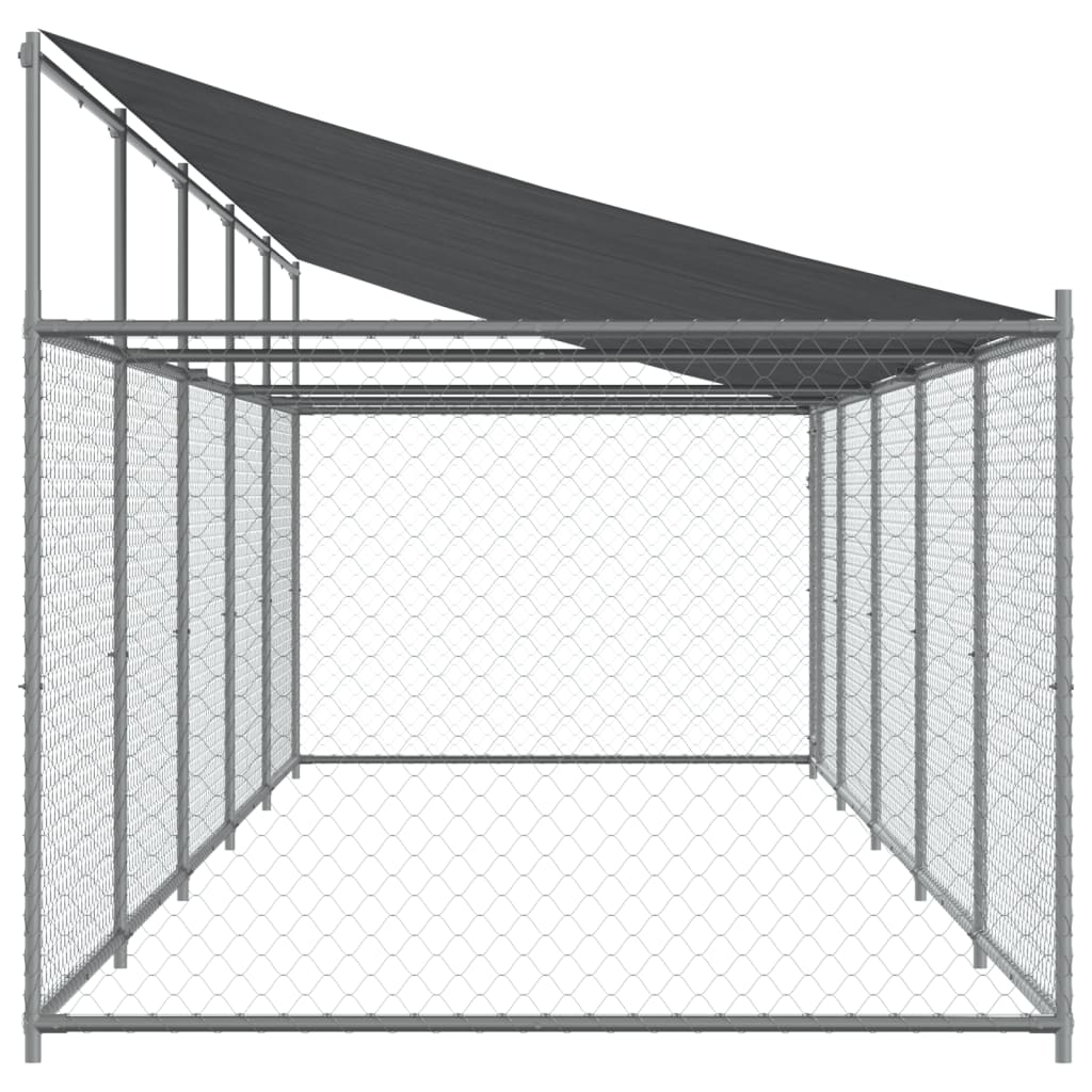 vidaXL Jaula de perros techo y puerta acero galvanizado gris 10x2x2 m