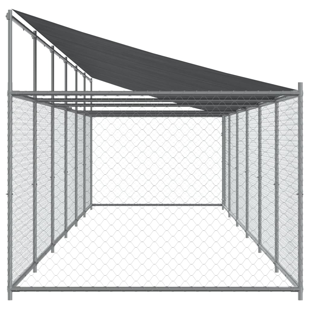 vidaXL Jaula de perros techo y puerta acero galvanizado gris 12x2x2 m