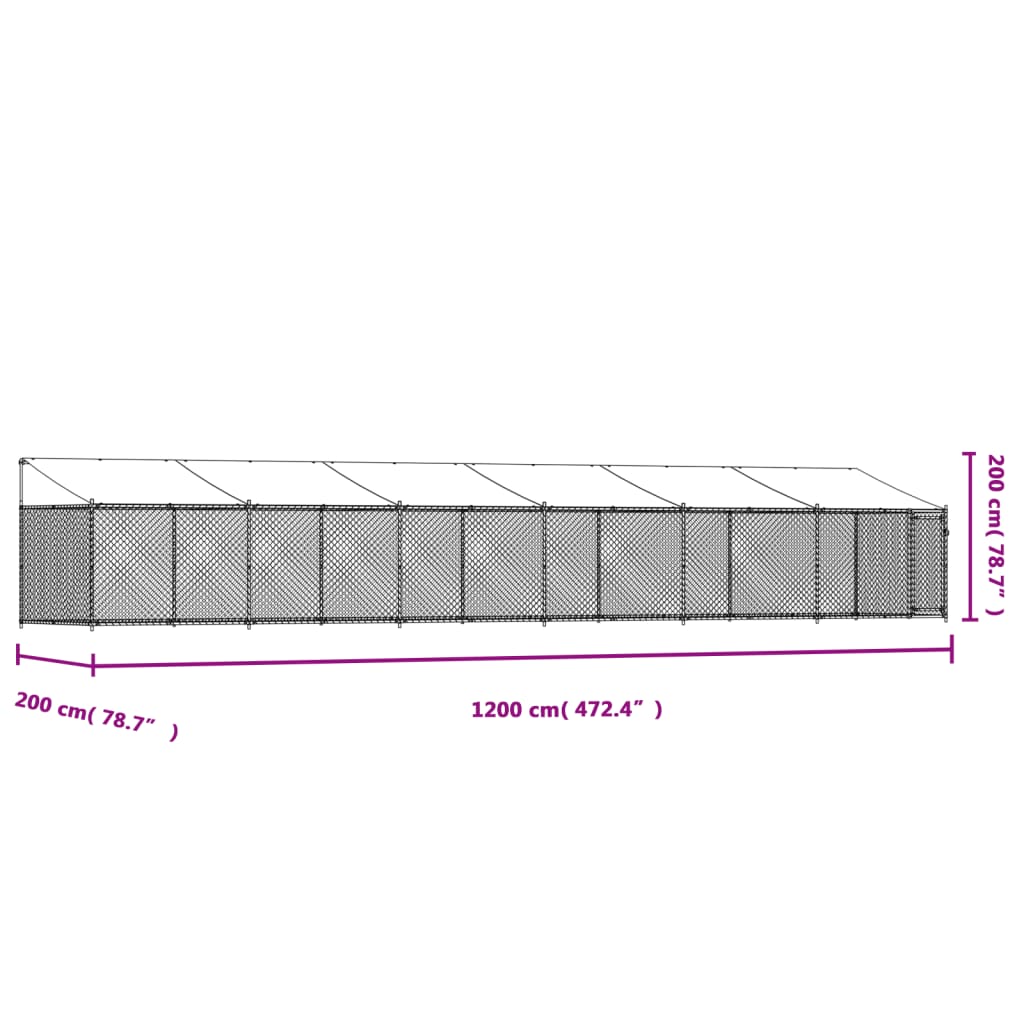 vidaXL Jaula de perros techo y puerta acero galvanizado gris 12x2x2 m