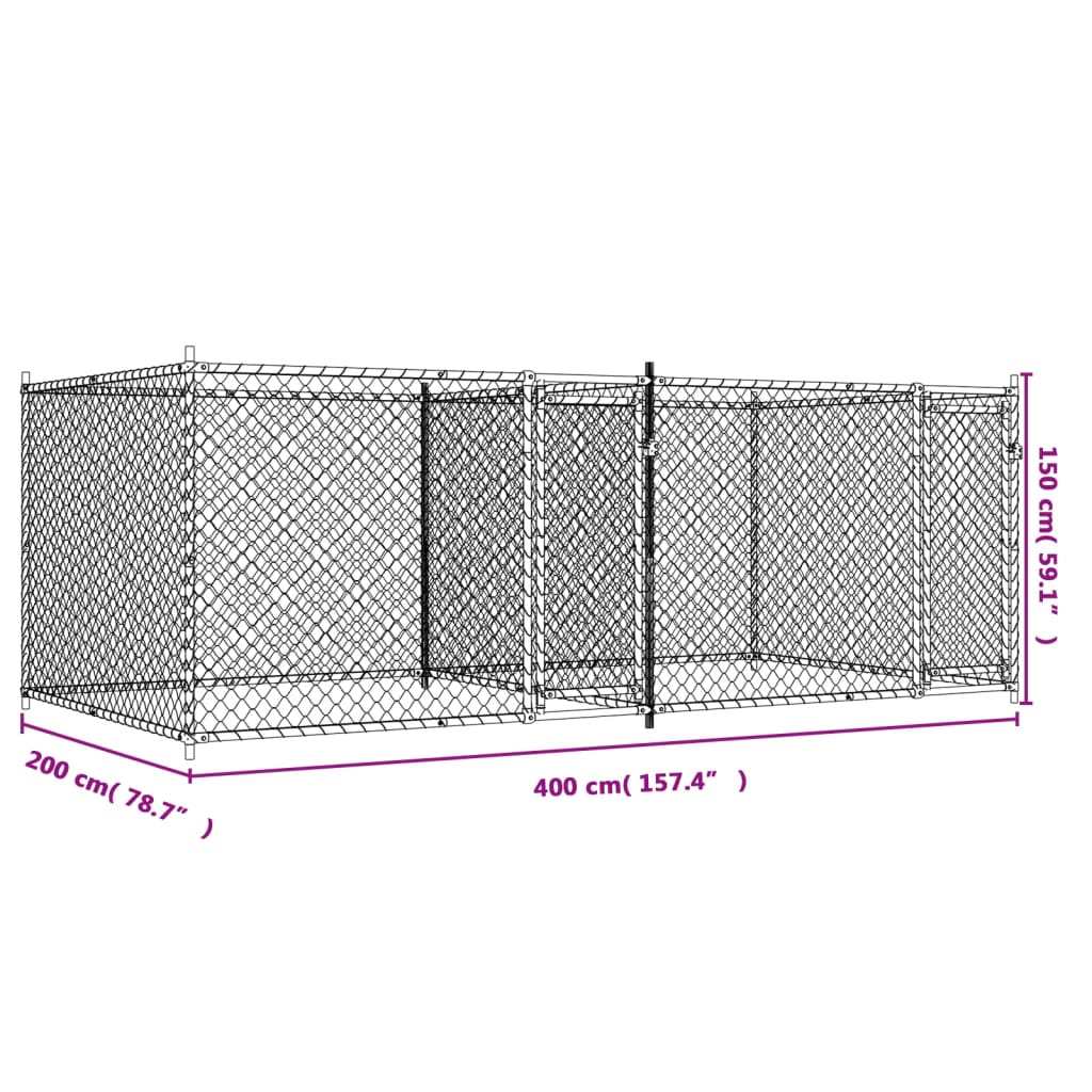 vidaXL Jaula de perros con puertas acero galvanizado gris 4x2x1,5 m