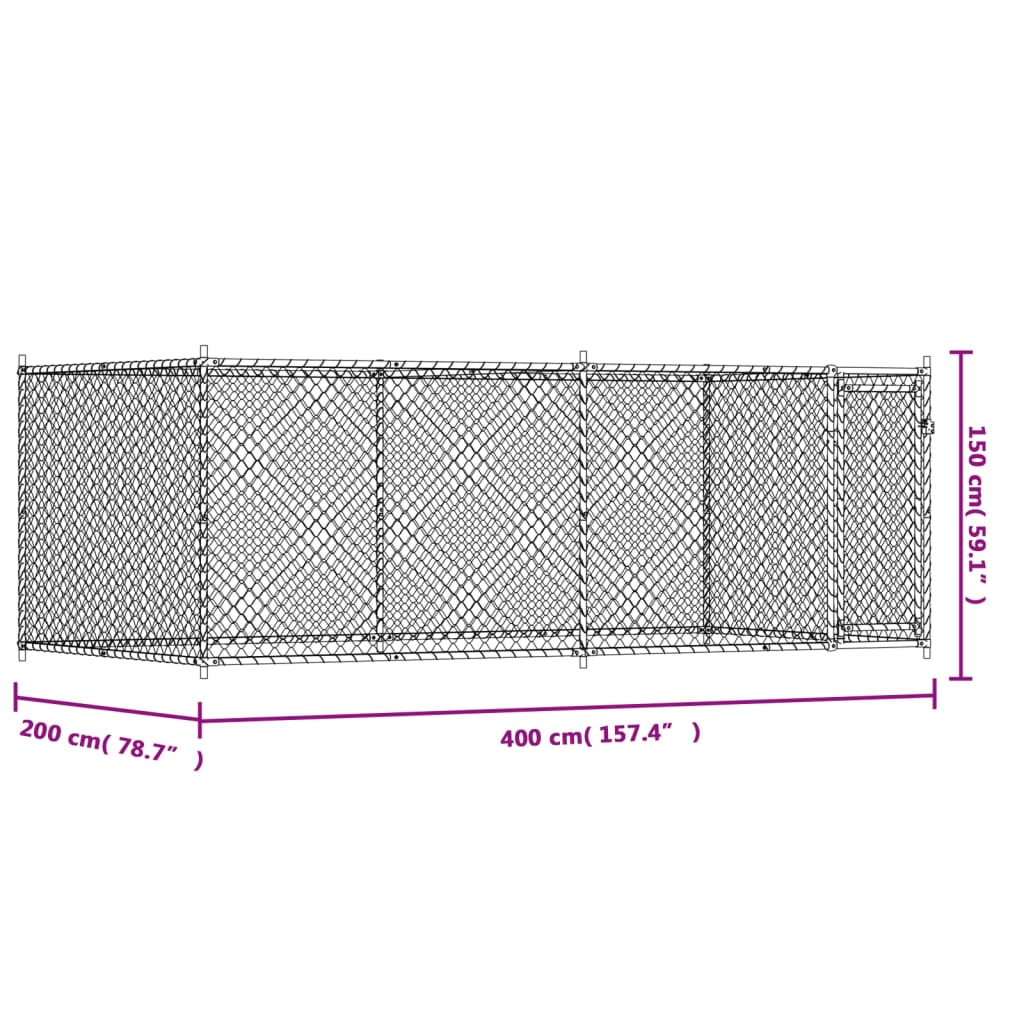 vidaXL Jaula de perros con puerta acero galvanizado gris 4x2x1,5 m