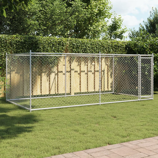 vidaXL Jaula de perros con puerta acero galvanizado gris 4x2x1,5 m