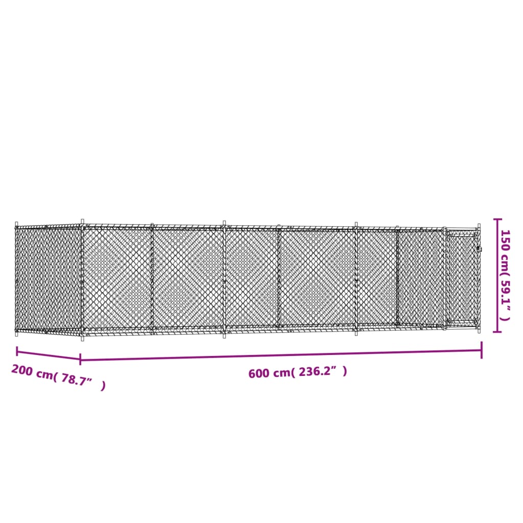 vidaXL Jaula de perros con puerta acero galvanizado gris 6x2x1,5 m