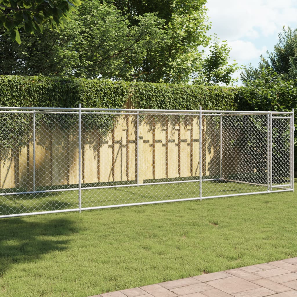 vidaXL Jaula de perros con puerta acero galvanizado gris 8x2x1,5 m