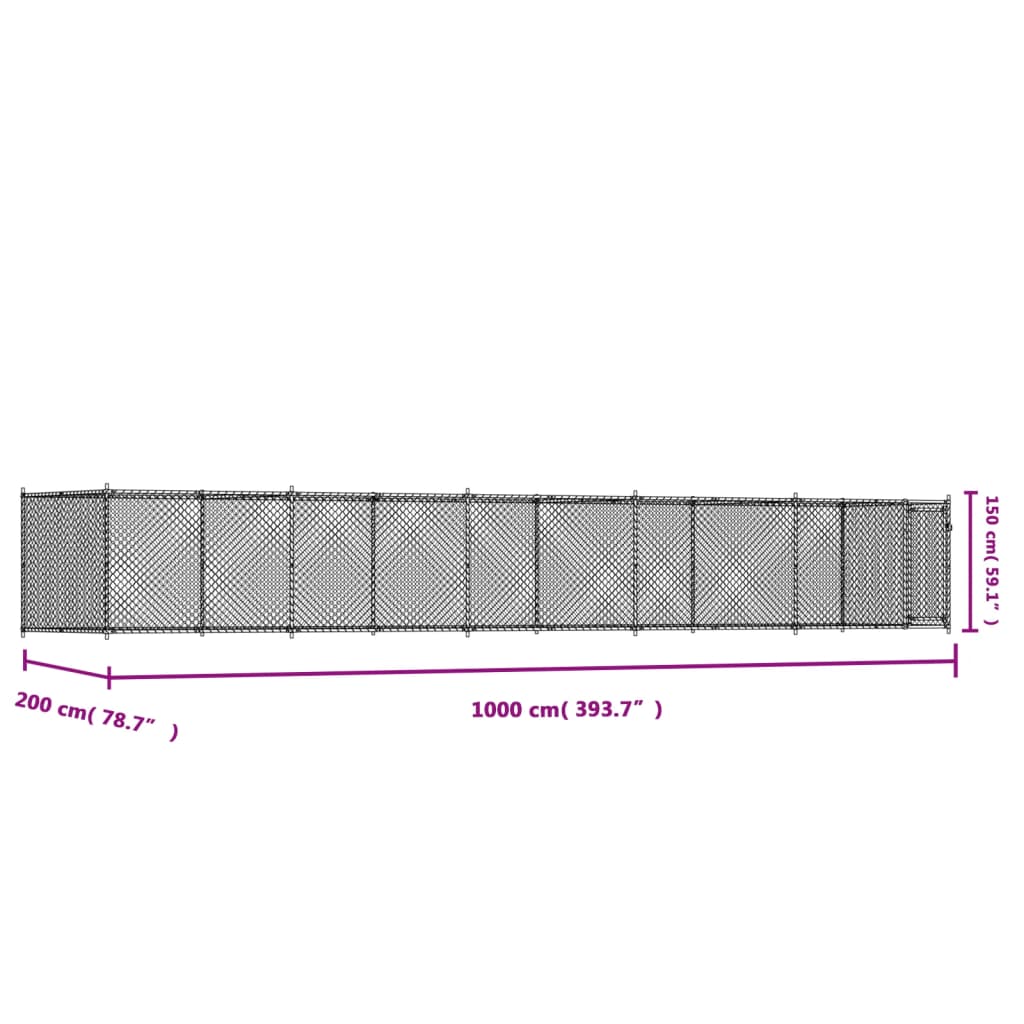 vidaXL Jaula de perros con puerta acero galvanizado gris 10x2x1,5 m