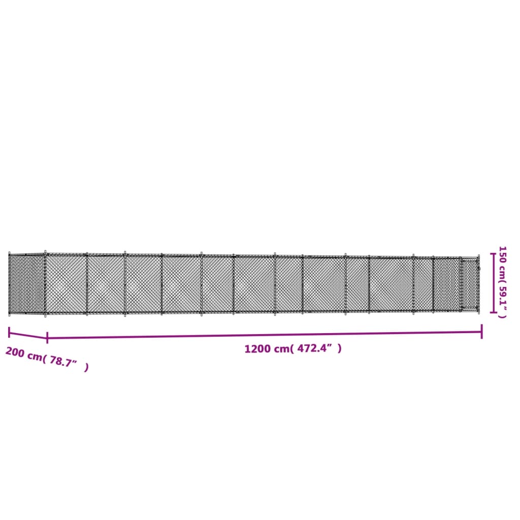 vidaXL Jaula de perros con puerta acero galvanizado gris 12x2x1,5 m