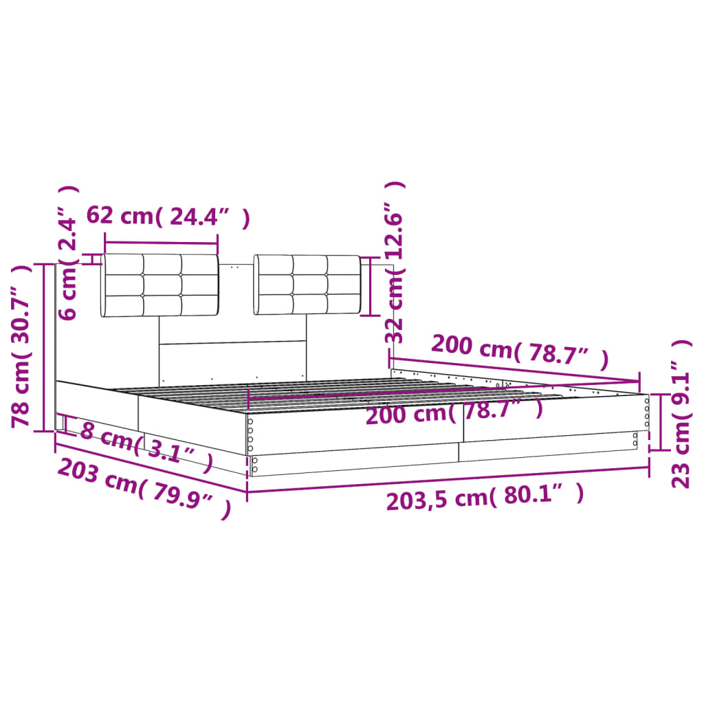 vidaXL Estructura cama con cabecero madera ingeniería blanco 200x200cm