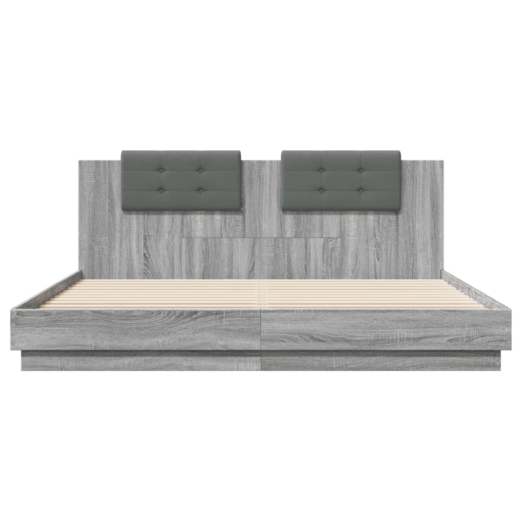 vidaXL Cama con cabecero madera ingeniería gris Sonoma 200x200 cm