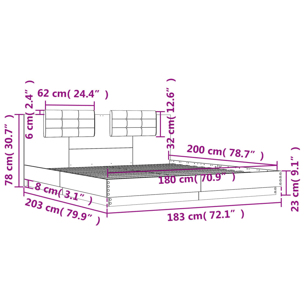 vidaXL Estructura cama con cabecero madera ingeniería blanco 180x200cm