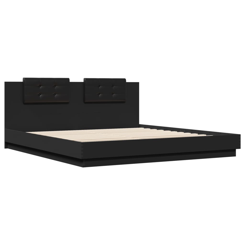 vidaXL Estructura cama con cabecero madera ingeniería negro 180x200 cm