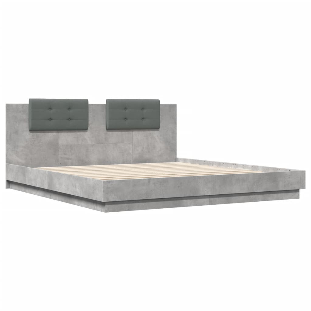 vidaXL Cama con cabecero madera de ingeniería gris hormigón 180x200 cm