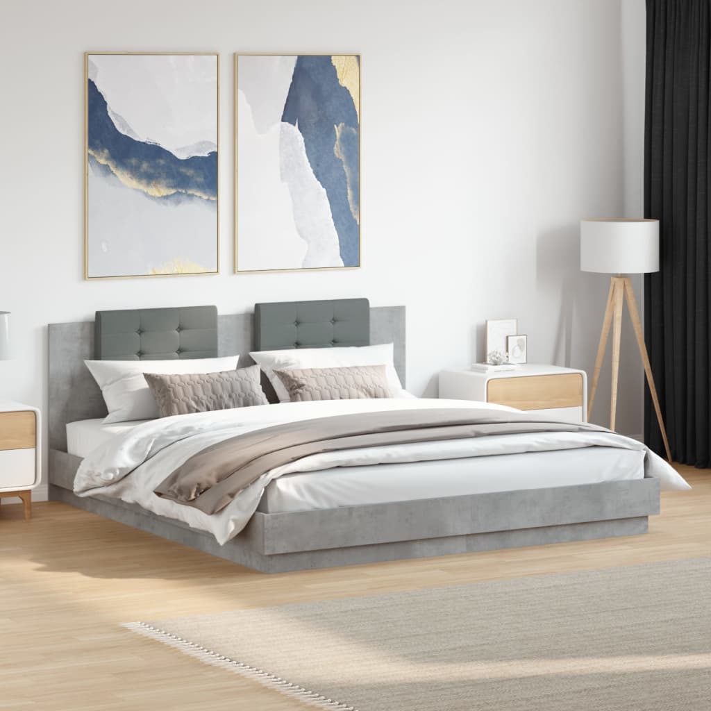 vidaXL Cama con cabecero madera de ingeniería gris hormigón 180x200 cm