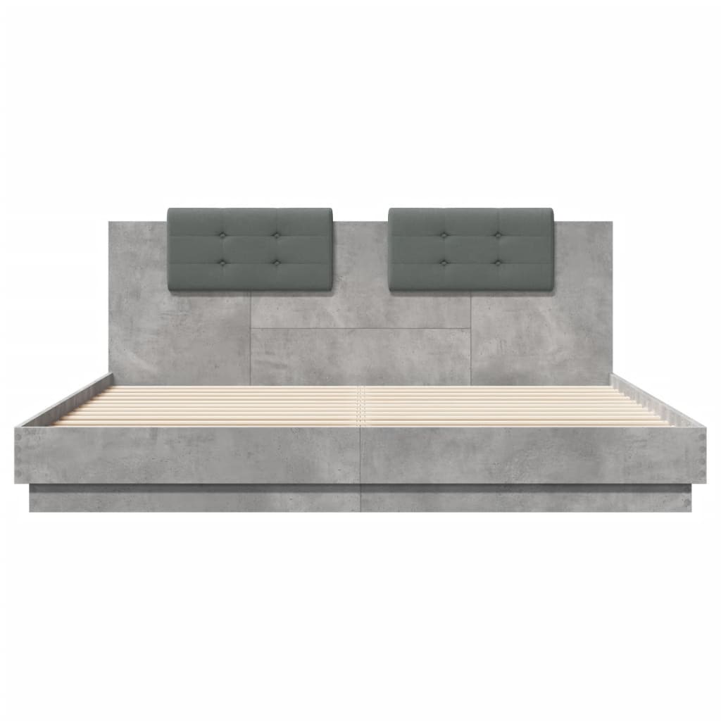 vidaXL Cama con cabecero madera de ingeniería gris hormigón 180x200 cm