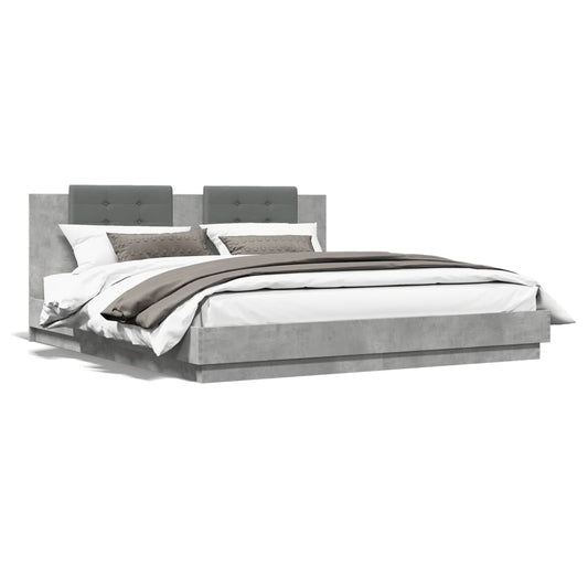 vidaXL Cama con cabecero madera de ingeniería gris hormigón 180x200 cm