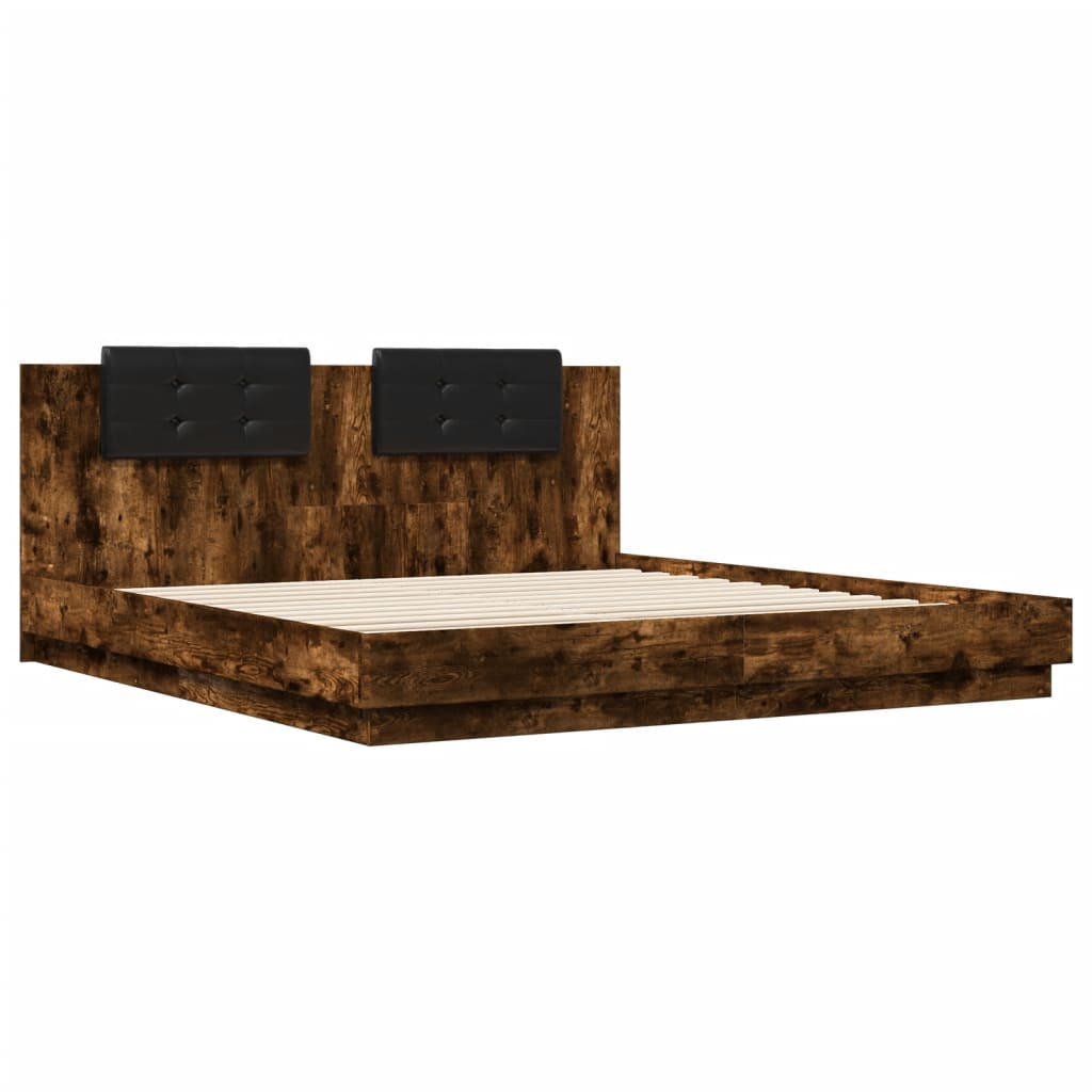 vidaXL Cama con cabecero madera de ingeniería roble ahumado 180x200 cm