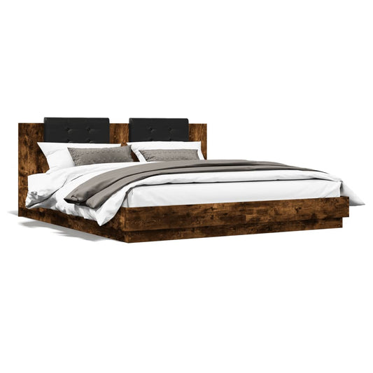 vidaXL Cama con cabecero madera de ingeniería roble ahumado 180x200 cm