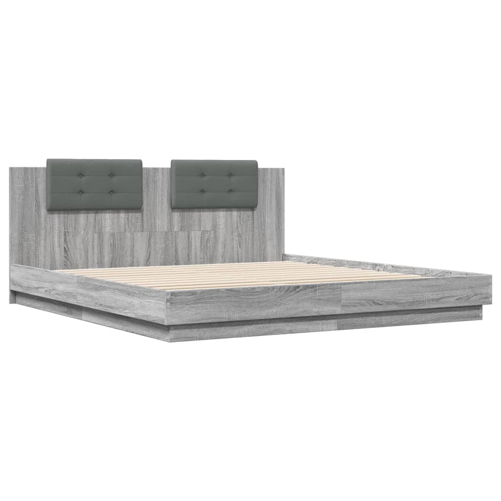 vidaXL Cama con cabecero madera de ingeniería gris Sonoma 180x200 cm