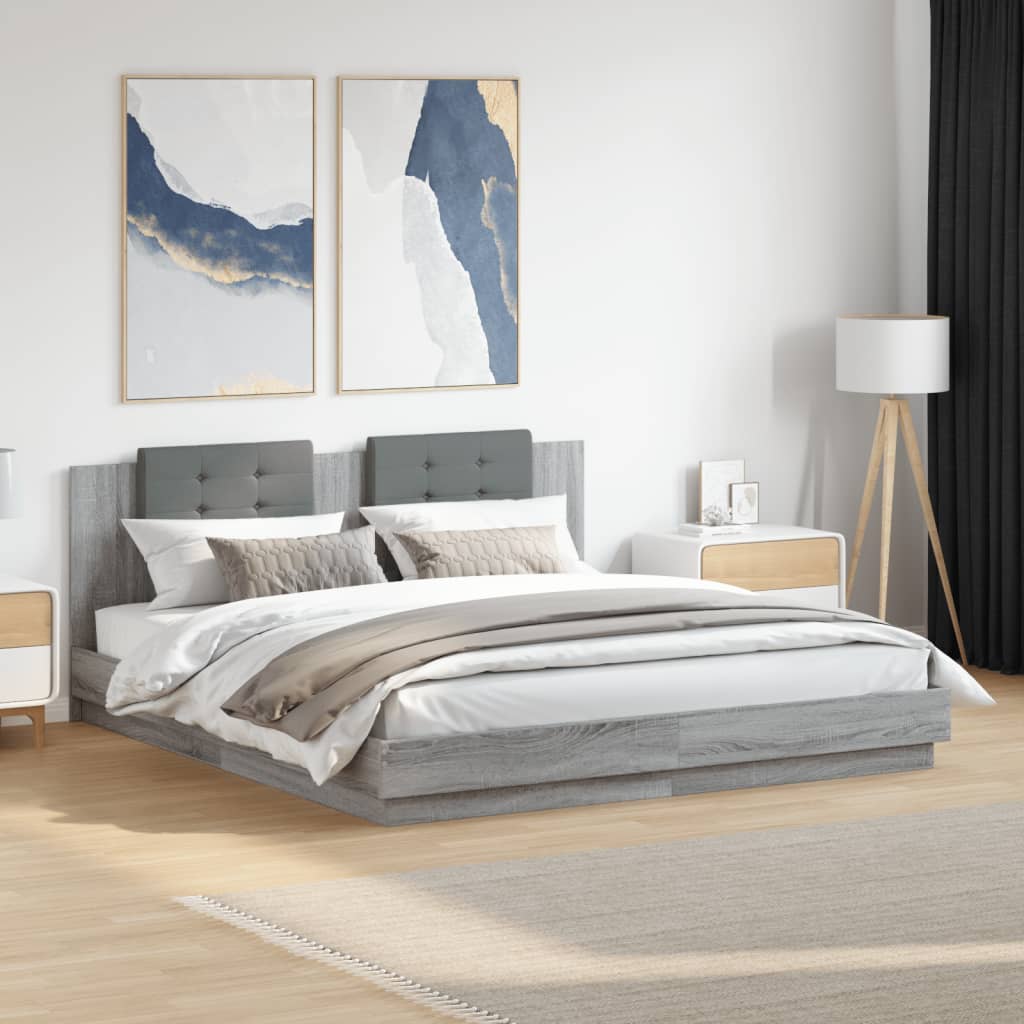 vidaXL Cama con cabecero madera de ingeniería gris Sonoma 180x200 cm