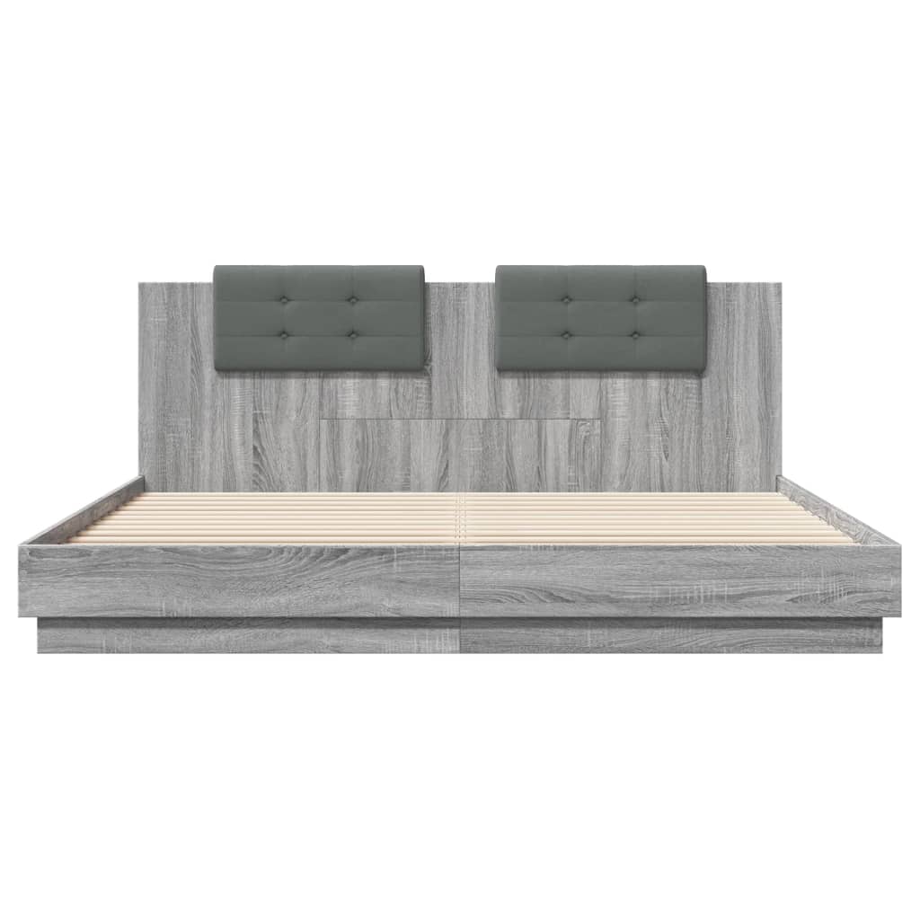 vidaXL Cama con cabecero madera de ingeniería gris Sonoma 180x200 cm