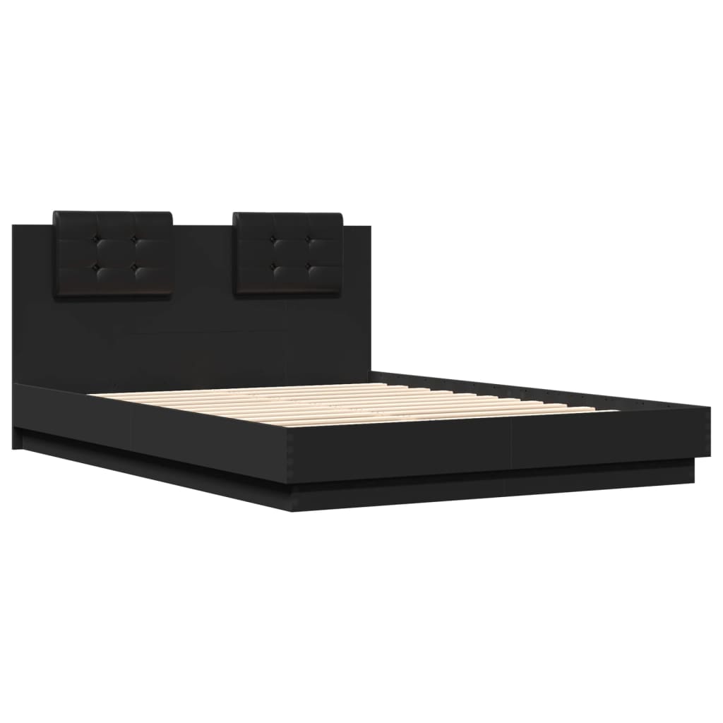 vidaXL Estructura cama con cabecero madera ingeniería negro 150x200 cm