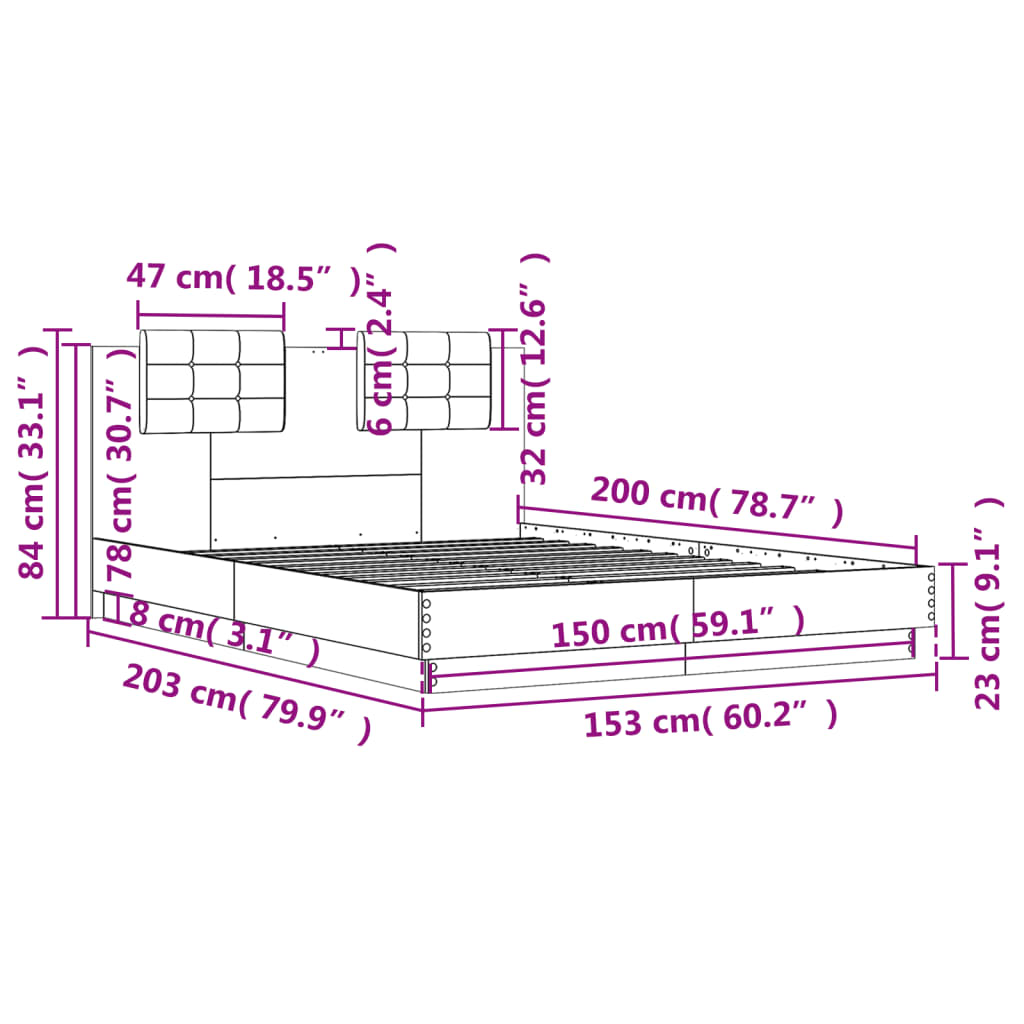 vidaXL Estructura cama con cabecero madera ingeniería negro 150x200 cm