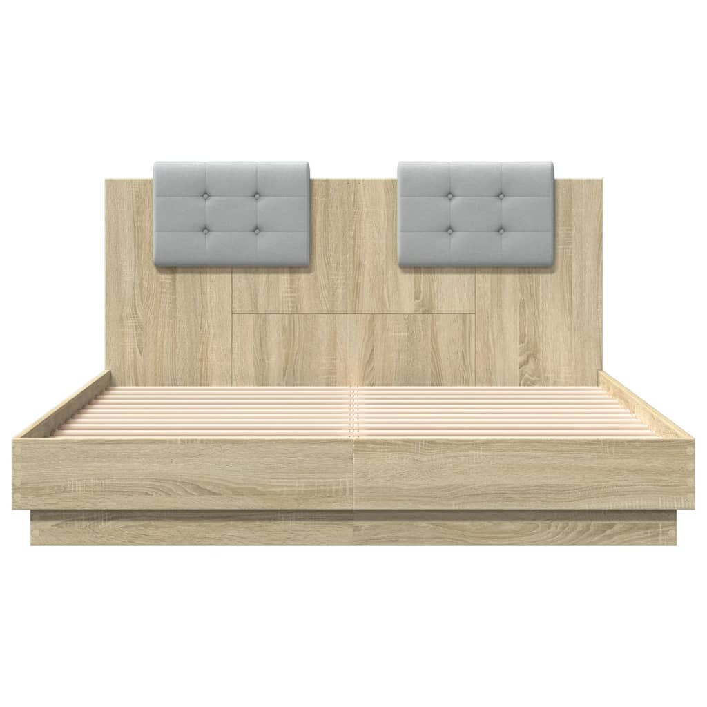 vidaXL Cama con cabecero madera de ingeniería roble Sonoma 150x200 cm