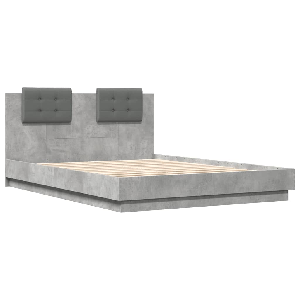 vidaXL Cama con cabecero madera de ingeniería gris hormigón 150x200 cm