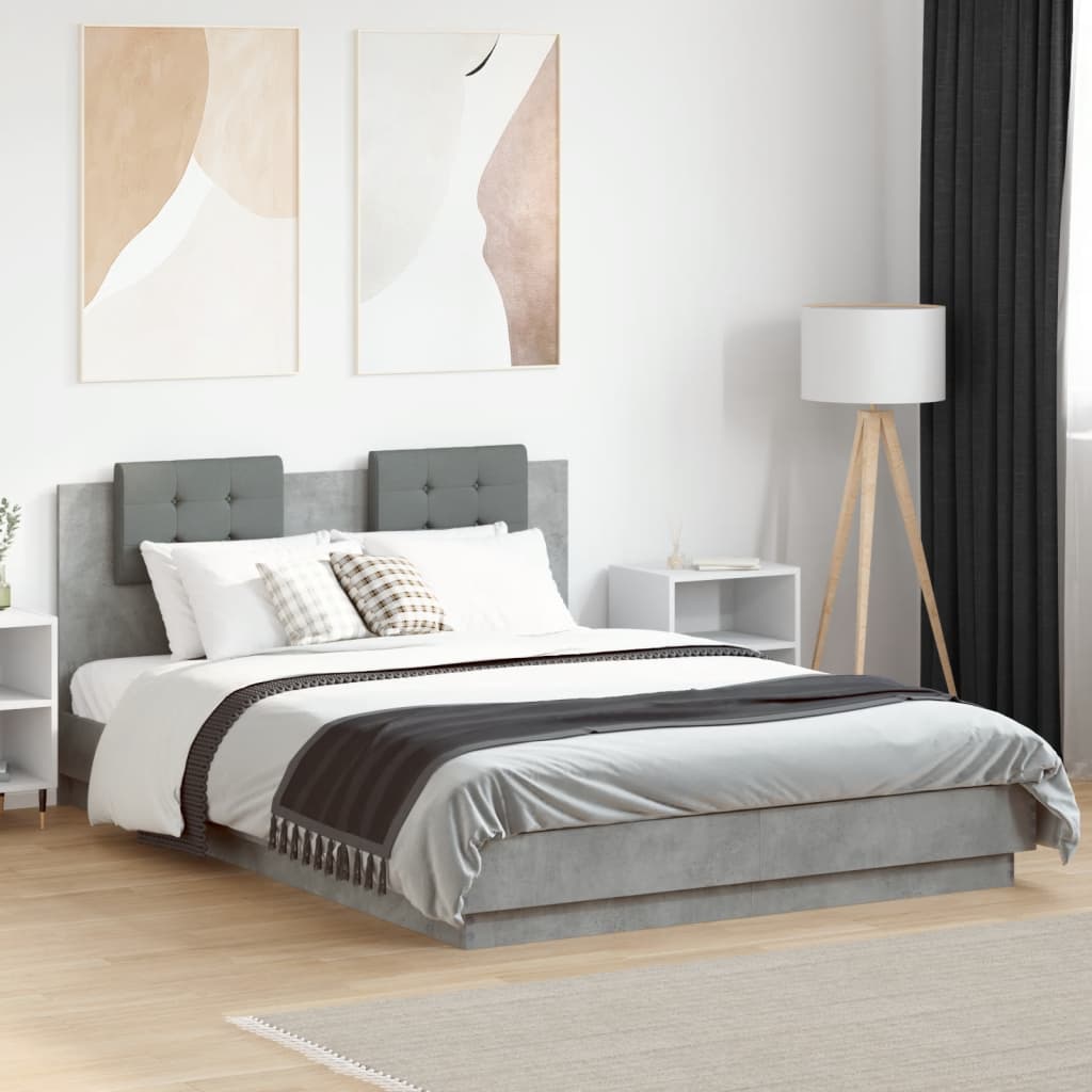 vidaXL Cama con cabecero madera de ingeniería gris hormigón 150x200 cm