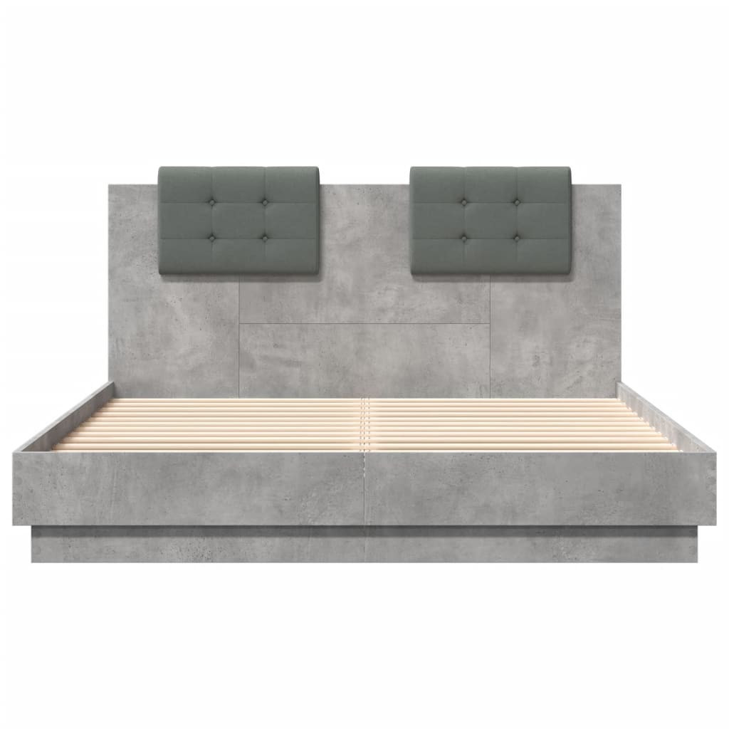 vidaXL Cama con cabecero madera de ingeniería gris hormigón 150x200 cm