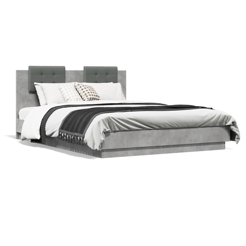 vidaXL Cama con cabecero madera de ingeniería gris hormigón 150x200 cm