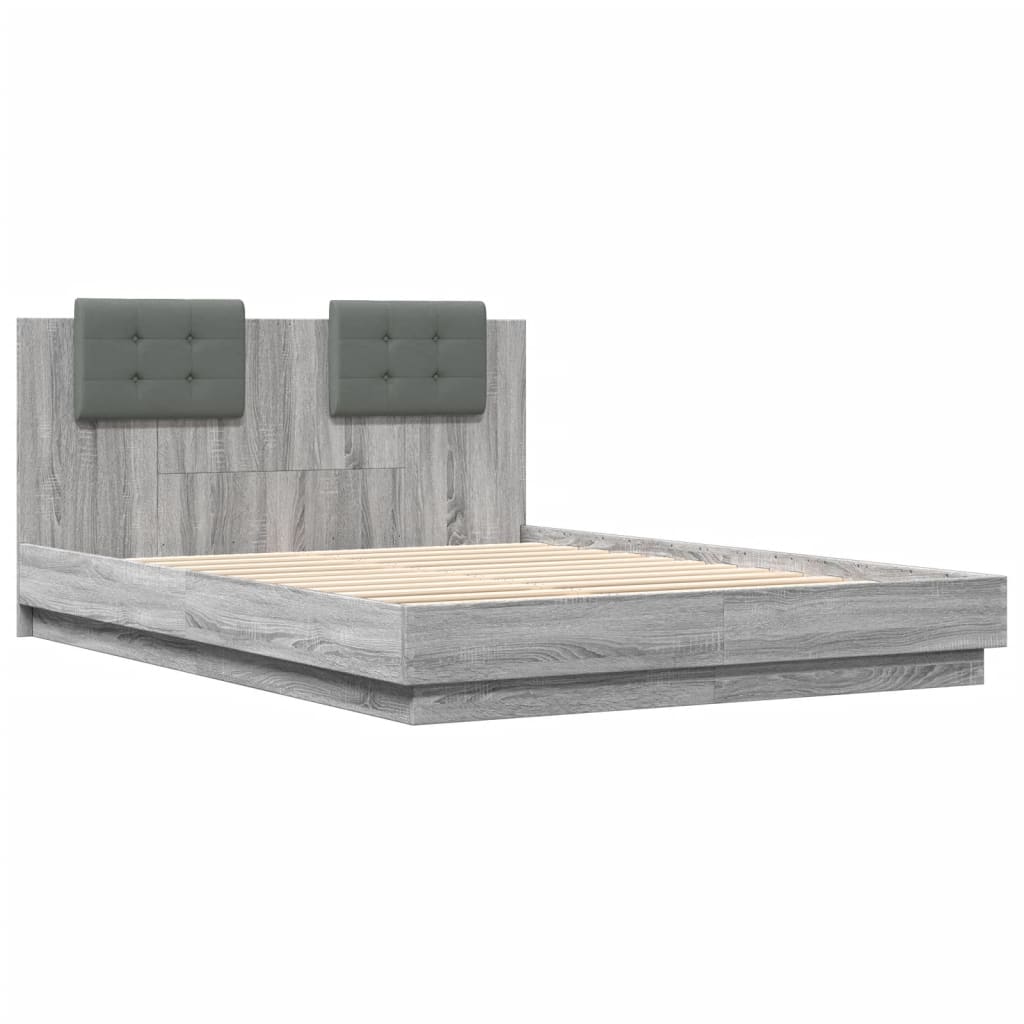 vidaXL Cama con cabecero madera de ingeniería gris Sonoma 150x200 cm