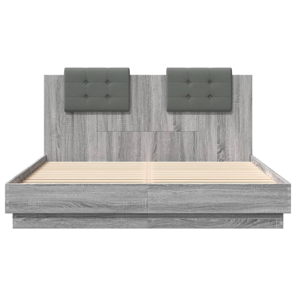 vidaXL Cama con cabecero madera de ingeniería gris Sonoma 150x200 cm