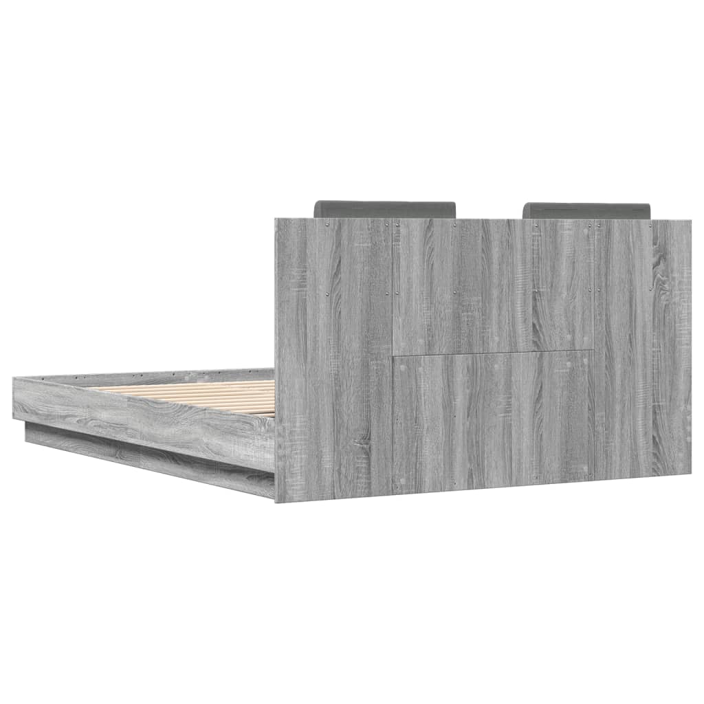 vidaXL Cama con cabecero madera de ingeniería gris Sonoma 150x200 cm