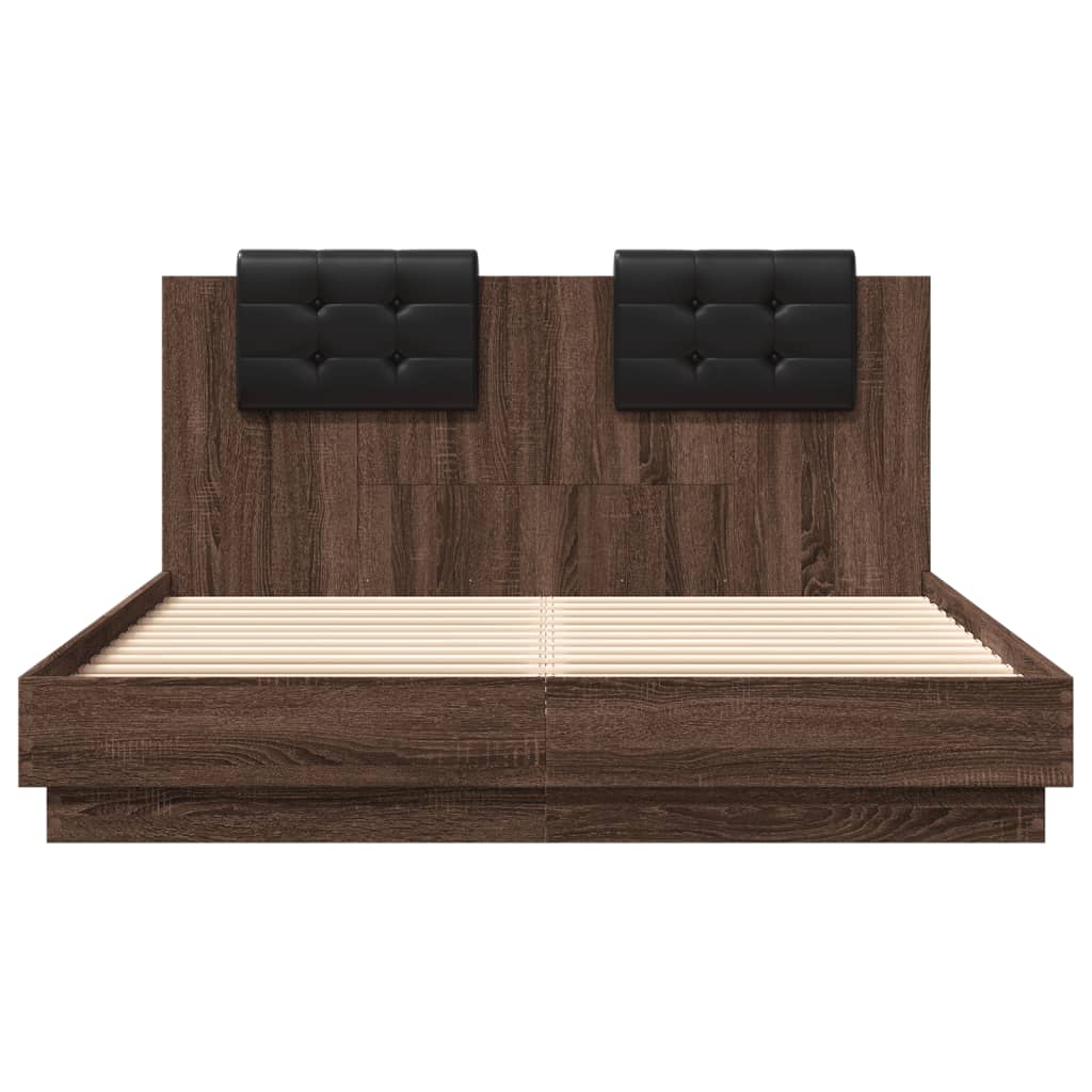 vidaXL Cama con cabecero madera de ingeniería marrón roble 150x200 cm