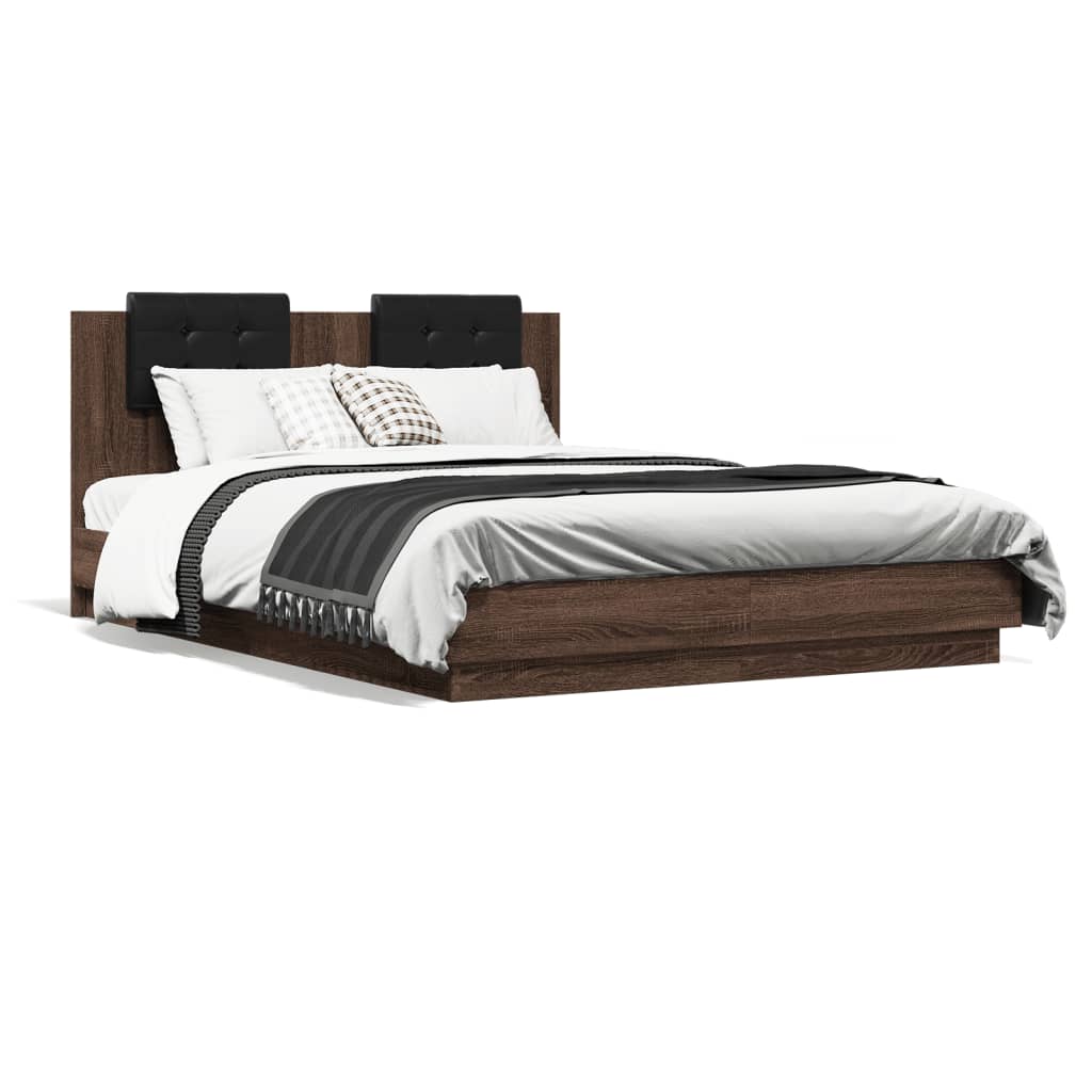 vidaXL Cama con cabecero madera de ingeniería marrón roble 150x200 cm