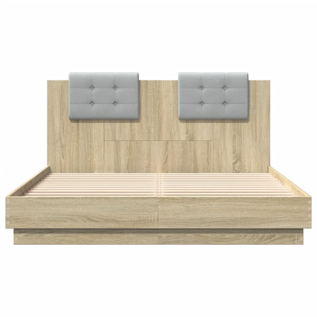 vidaXL Cama con cabecero madera de ingeniería roble Sonoma 140x200 cm