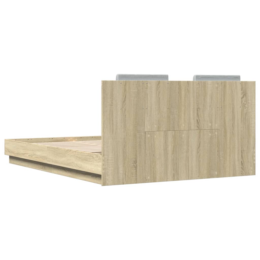 vidaXL Cama con cabecero madera de ingeniería roble Sonoma 140x200 cm