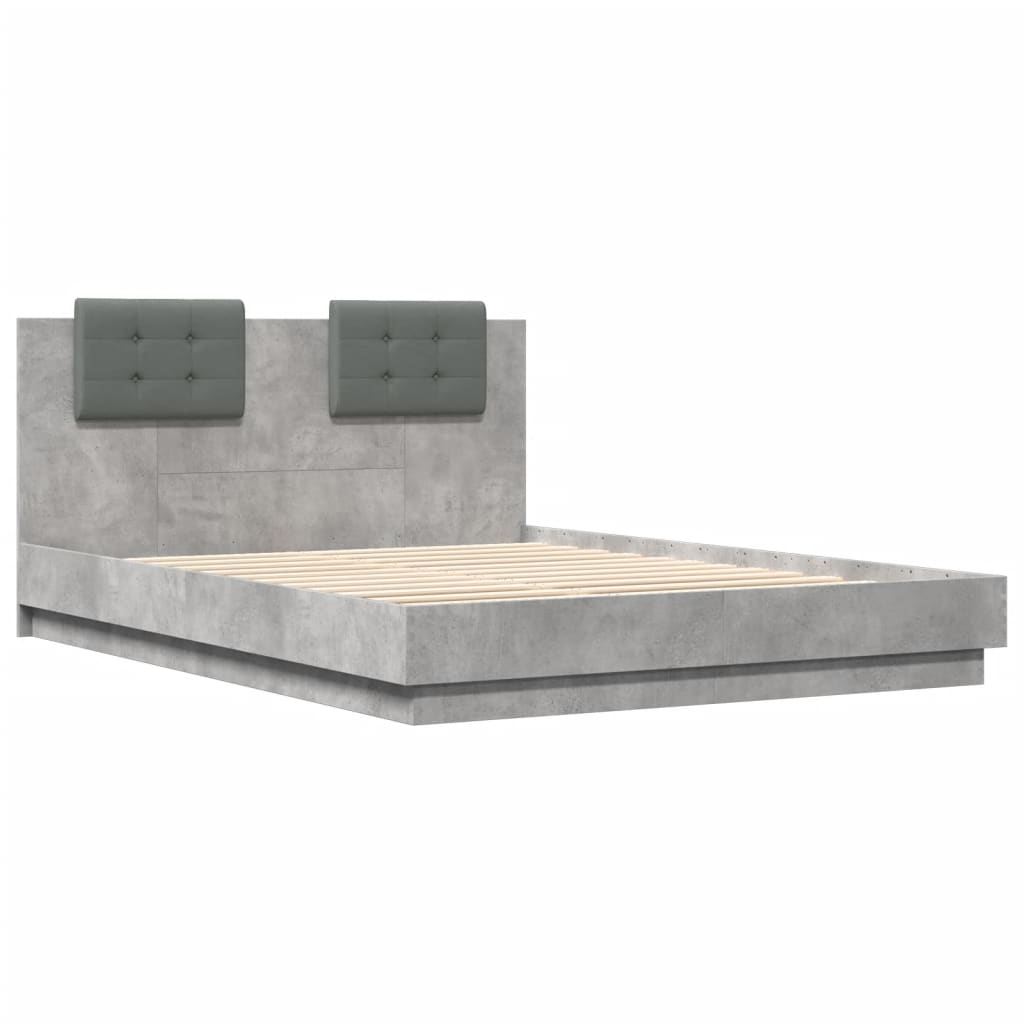 vidaXL Cama con cabecero madera de ingeniería gris hormigón 140x200 cm