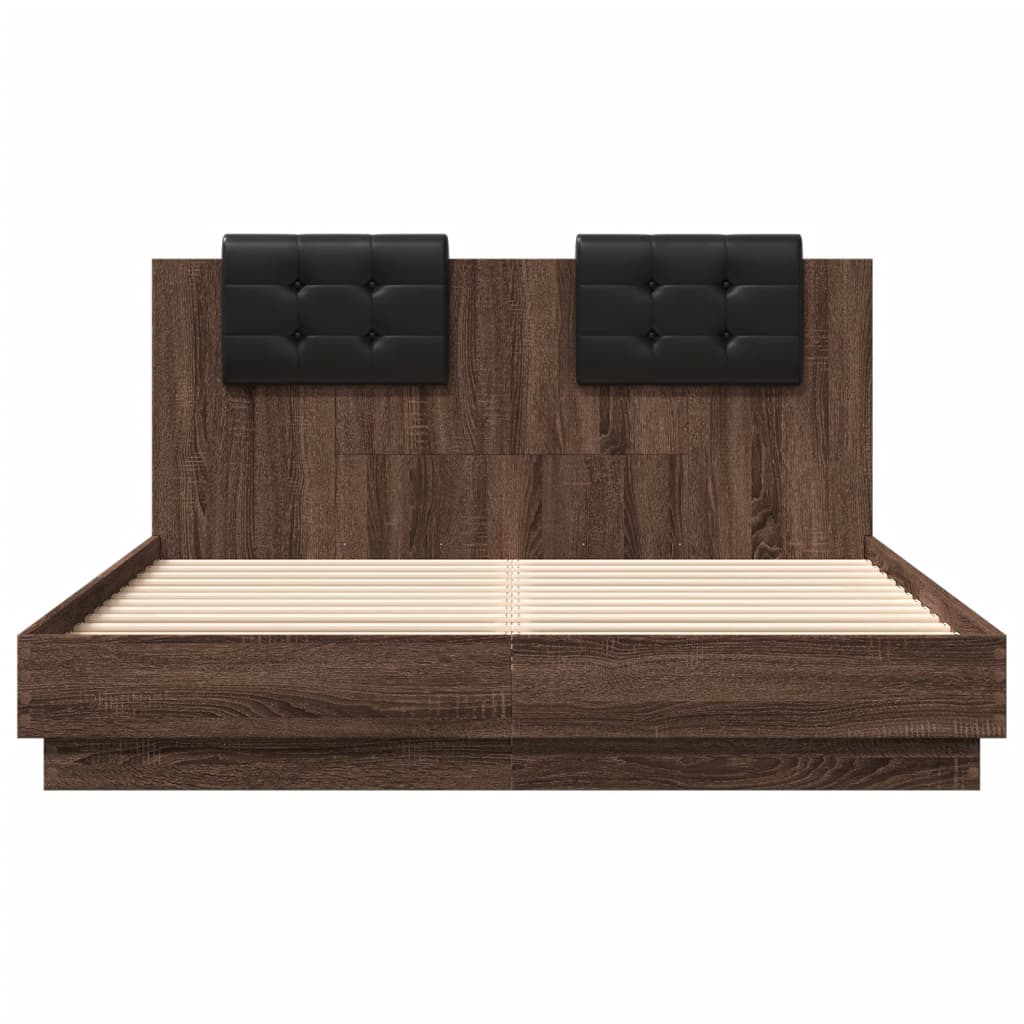 vidaXL Cama con cabecero madera de ingeniería marrón roble 140x200 cm