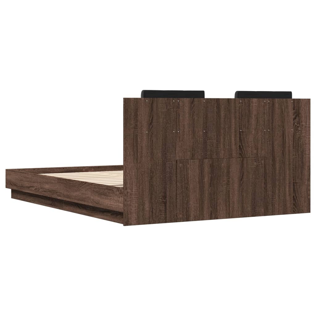 vidaXL Cama con cabecero madera de ingeniería marrón roble 140x200 cm