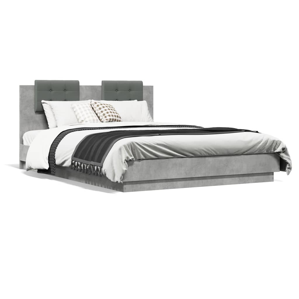 vidaXL Cama con cabecero madera de ingeniería gris hormigón 120x200 cm