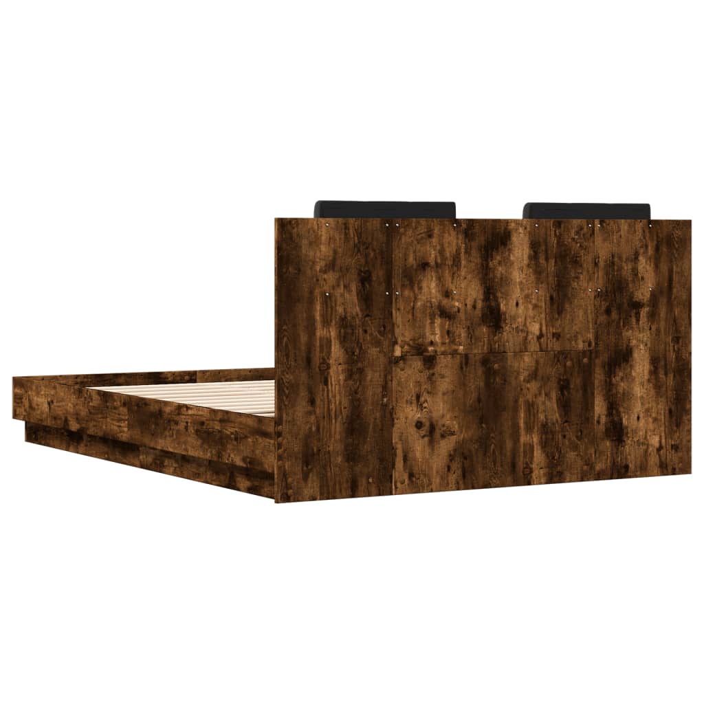 vidaXL Cama con cabecero madera de ingeniería roble ahumado 120x200 cm