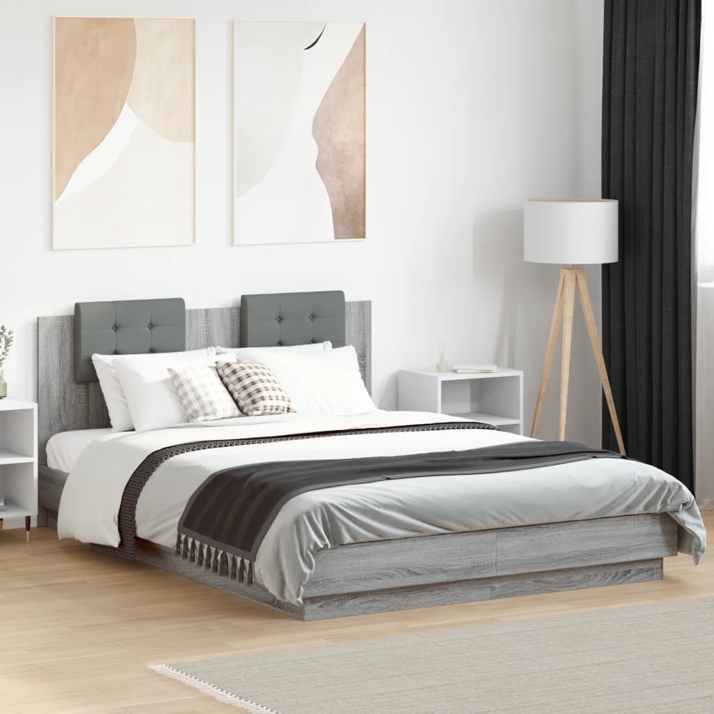 vidaXL Cama con cabecero madera de ingeniería gris Sonoma 120x200 cm