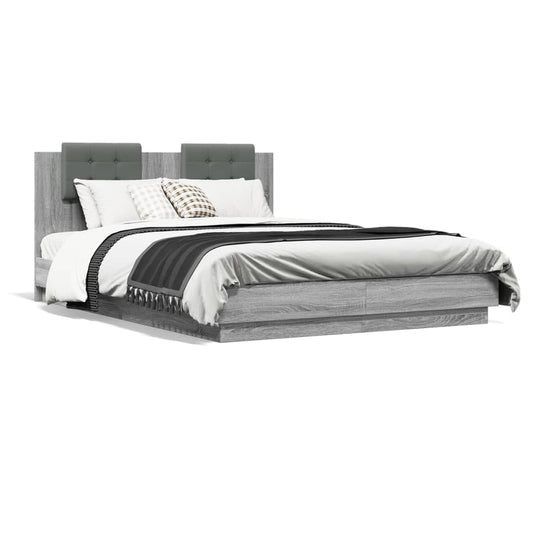 vidaXL Cama con cabecero madera de ingeniería gris Sonoma 120x200 cm