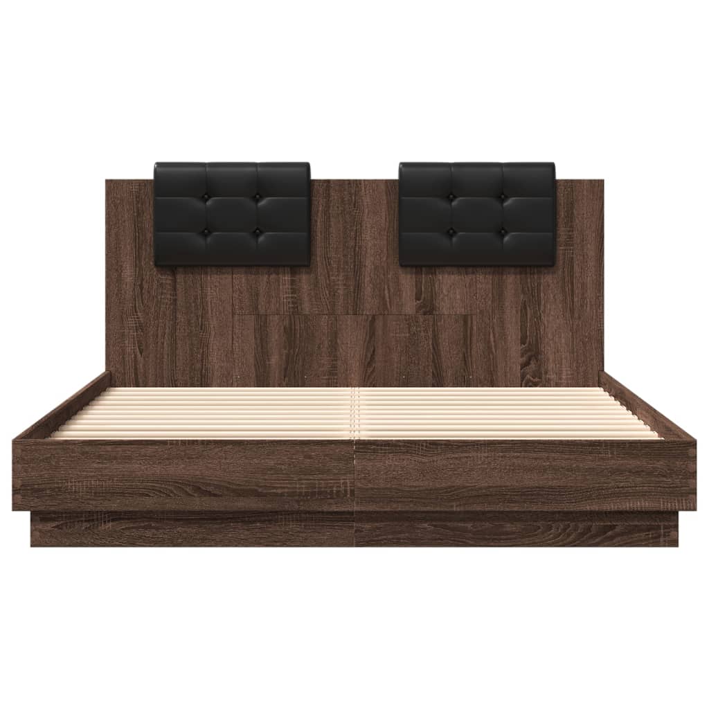 vidaXL Cama con cabecero madera de ingeniería marrón roble 120x200 cm