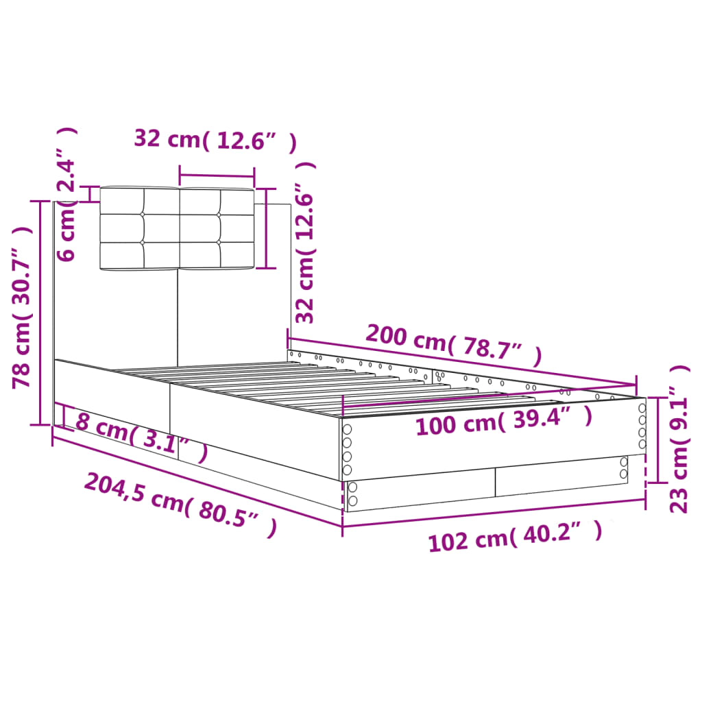 vidaXL Estructura cama con cabecero madera ingeniería blanco 100x200cm