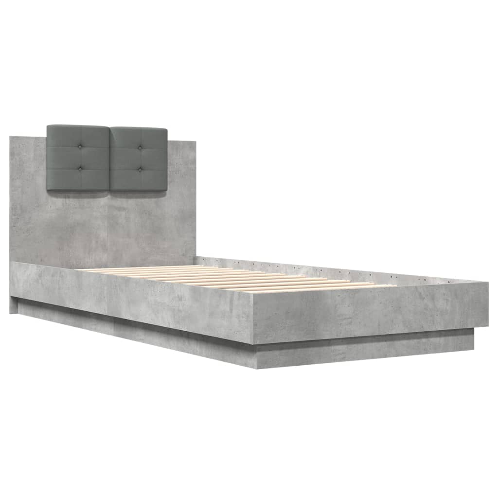 vidaXL Cama con cabecero madera de ingeniería gris hormigón 100x200 cm